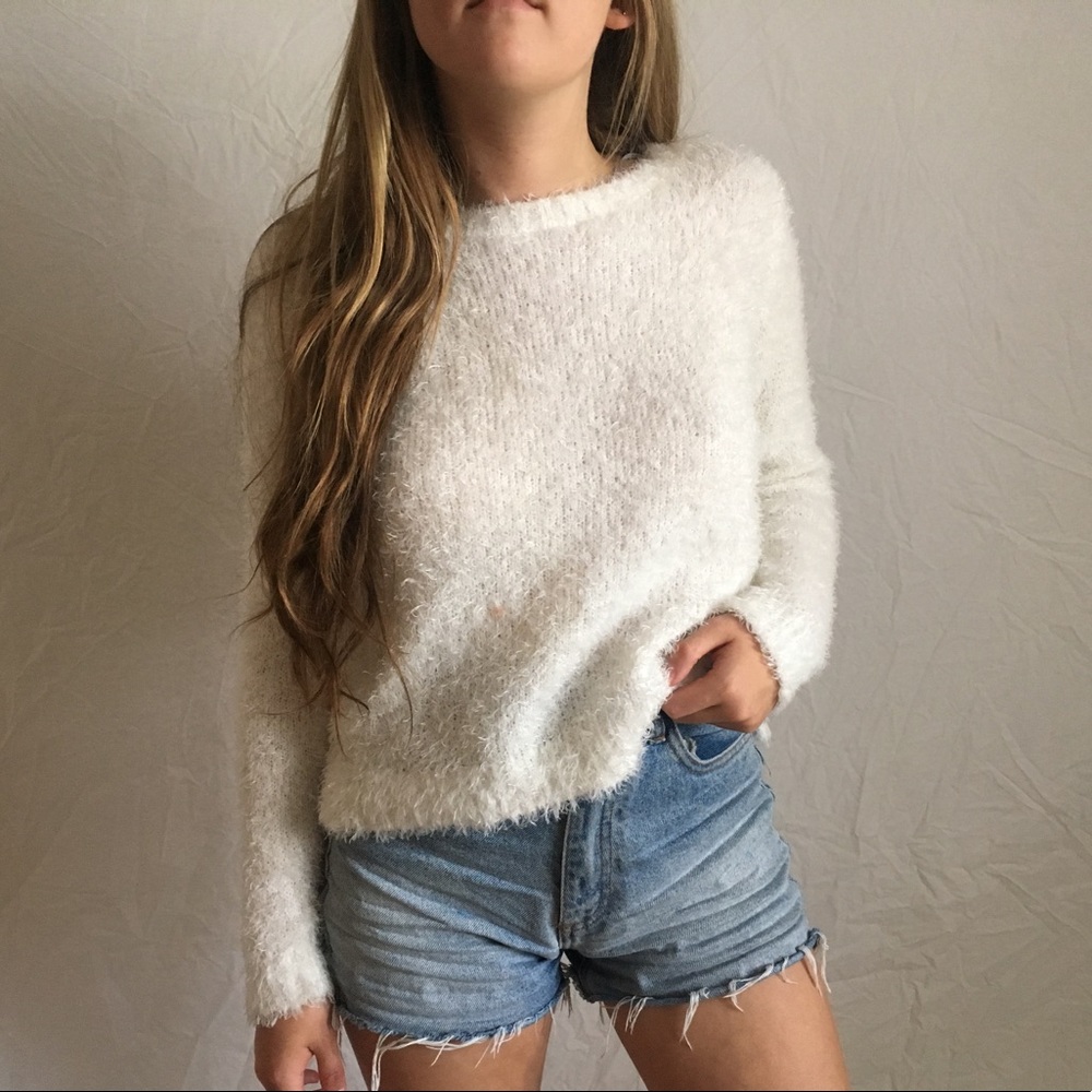 White furry sweater